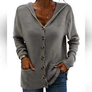 Misslook Waffle Knit Hooded Cardigan Sweater